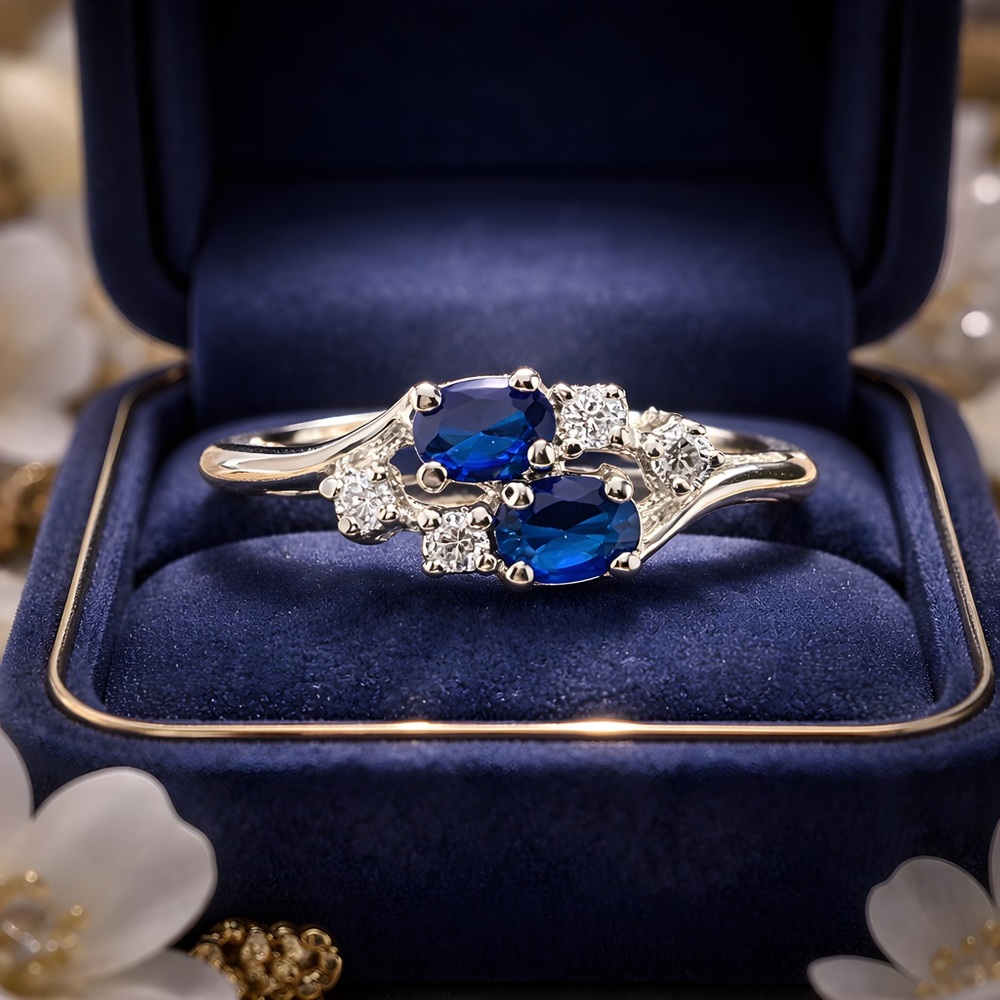 *NEW* Sapphire Cubic Zirconia Silver Toned  Ring